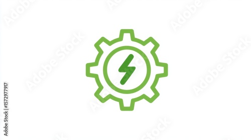 Green Energy Gear: A stylized green gear with a lightning bolt at its center symbolizes sustainable energy, innovation, and efficient power.