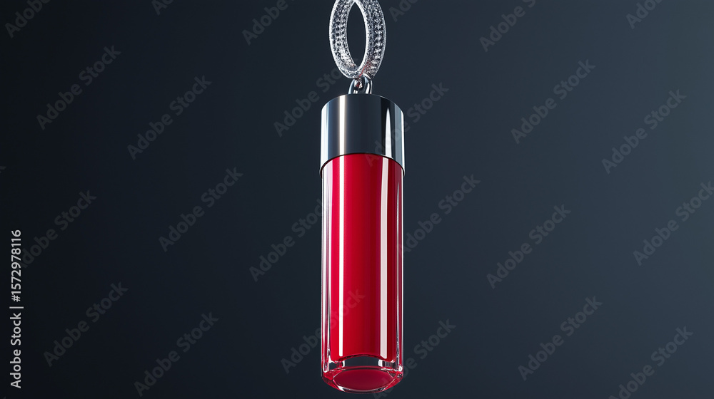 Obraz premium Trending wearable lipgloss packaging with gemstone loop isolated on background. Concept of fashion accessories, make up wearable cosmetic