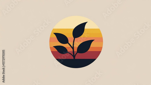Retro Sunset Plant Sprout Icon