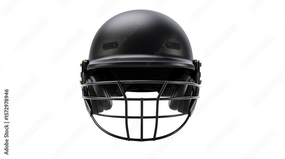 Fototapeta premium A sleek black cricket helmet for player safety and professional sports equipment isolated on transparent background