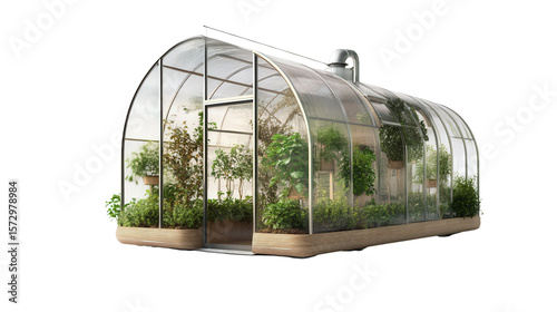 Greenhouse home hybrid with self-sufficient farm space background isolated on a Transparent background, PNG file.