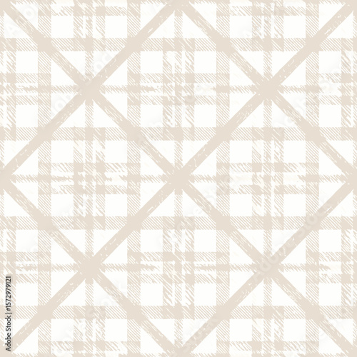 Neutral Beige and White Plaid Patterned Background Seamless Tartan Fabric Design