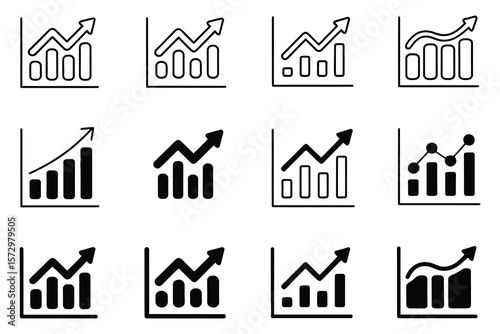 Bar chart with upward trending arrow graph business