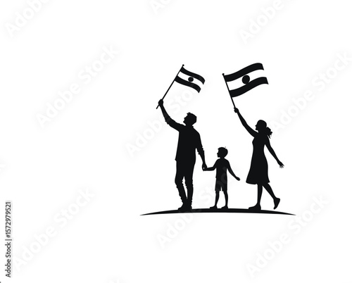 Family Silhouettes Holding Central African Republic Flags, Patriotic Pride