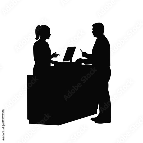 Silhouette of Customer Paying at Counter, Retail Transaction, Business, Payment