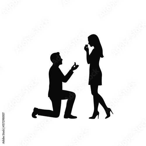 Silhouette Man Proposing to Woman, Marriage Proposal, Engagement Ring, Love, Romance