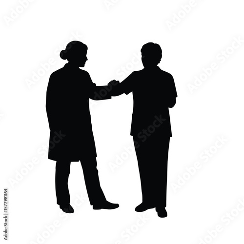 Two Doctors Silhouettes Handshake, Medical Teamwork, Healthcare Partnership