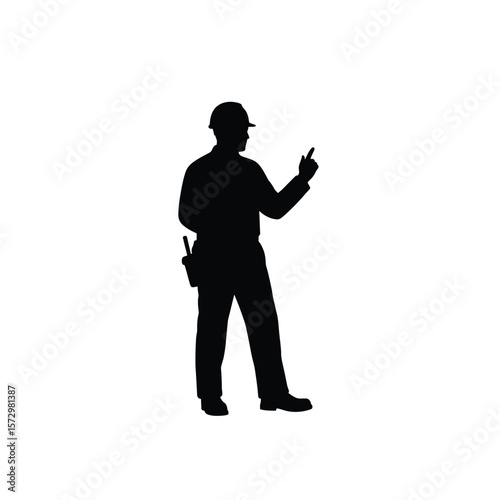 Construction Worker Silhouette, Foreman Pointing, Safety Helmet