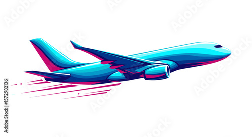 Dynamic Flight Action of a Stylized Airplane Illustration in Motion Against a Bright Background