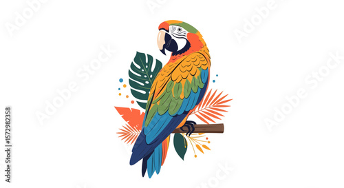 Vibrant Parrot Illustration, Colorful Bird Art, Tropical Jungle, Digital Artwork, Bright Colors, Artistic Viewpoint, Nature Concept
