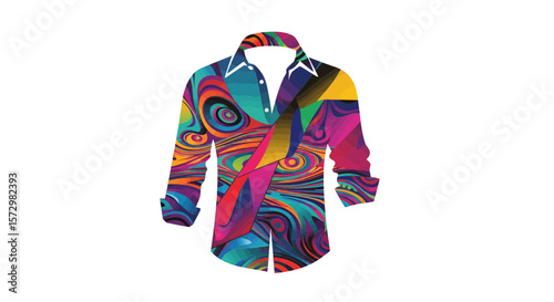 Fashion Statement, Colorful Shirt Design, Studio Setting, Digital Illustration, Eye-Catching Environment, Artistic Viewpoint