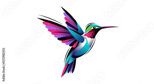 Vibrant Hummingbird Illustration Abstract Avian Art, Colorful Bird Design, Nature Inspired Graphics