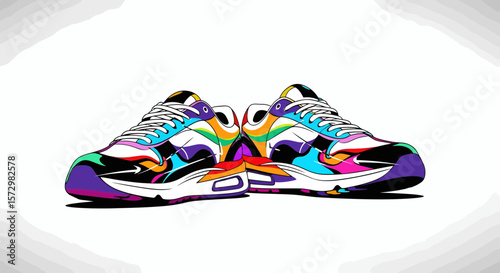 Vibrant Rainbow Sneakers Colorful Athletic Shoe Illustration