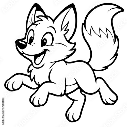 Cute Cartoon Fox Running: Adorable Outline for Kids, Animals, Forest, and Playful Designs.