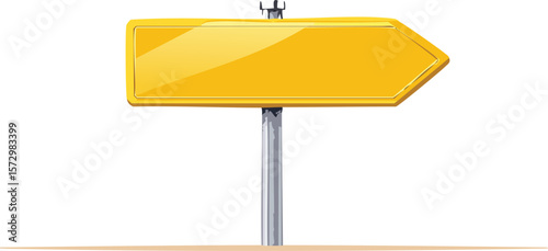 blank yellow road sign, arrow shaped metal guide sign pointer, cutout png vector.road sign, directional sign, the way forward, looking up, generic location, following - moving activity, 
