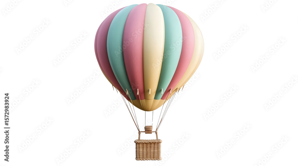 Naklejka premium Hot air balloon with striped envelope, background isolated on a Transparent background, PNG file.