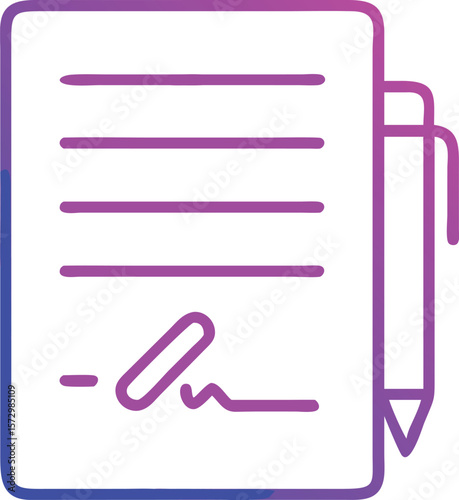 Document signing icon with pen signature and agreement