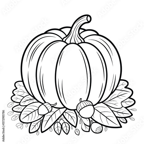 A straightforward line drawing of a pumpkin in black and white