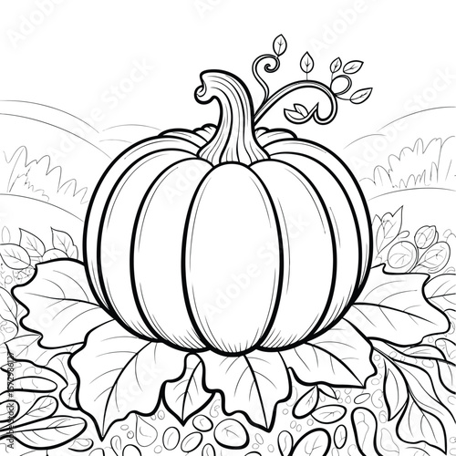 A straightforward line drawing of a pumpkin in black and white