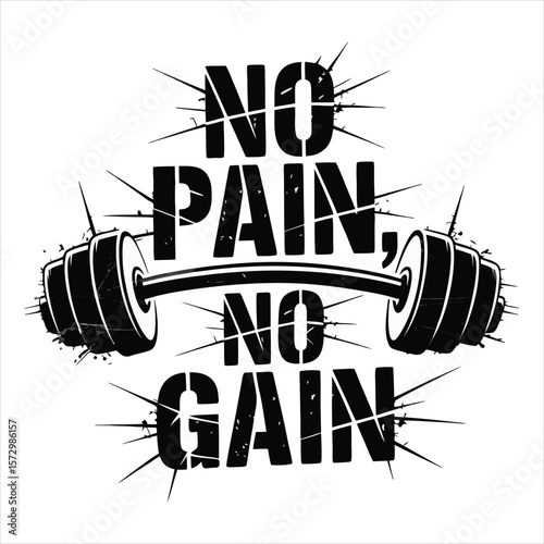 No Pain No Gain Gym Motivation T-Shirt Design with Barbell