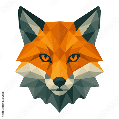 Polygonal orange fox face illustration isolated on white