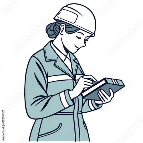Female Factory Worker Holding Product Sample - Clean Vector Illustration. Perfect for: Labor Day, Manufacturing Day