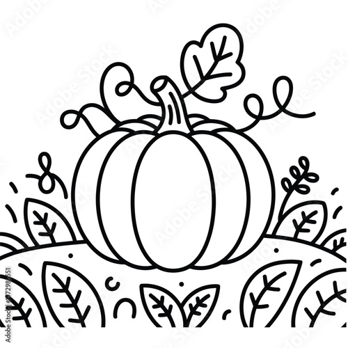 A straightforward line drawing of a pumpkin in black and white