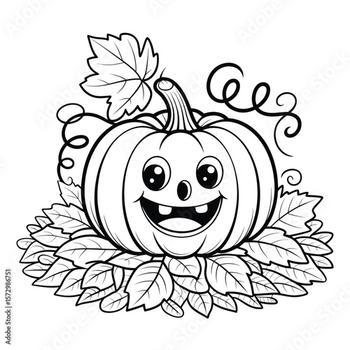 A straightforward line drawing of a pumpkin in black and white