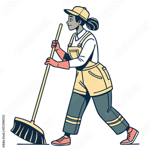 Female Janitor in Uniform with Cleaning Tools - Vector Style. Perfect for: Cleaning Week, Earth Day