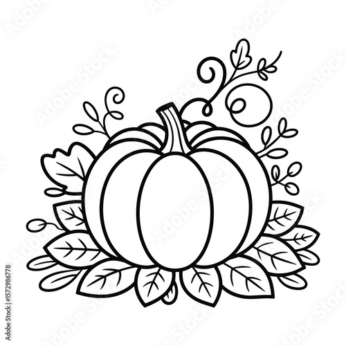 A straightforward line drawing of a pumpkin in black and white
