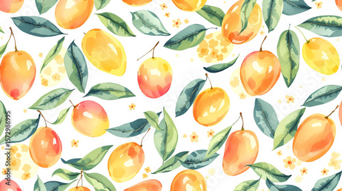 Watercolor background pattern mango on white background