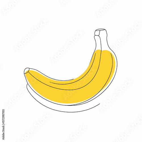 Stylized Yellow Banana with Dashed Outline on White Background For Healthy Eating and Tropical Fruit Concepts