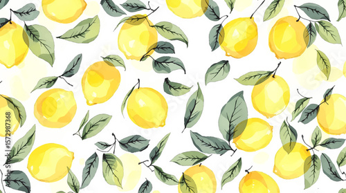 Hand drawn watercolor lemon Sicilian painting on white background. Fruit vector illustration. Pattern watercolor fruit.