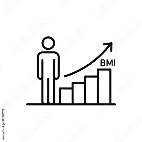 Icon of a person standing next to a rising bar graph indicating bmi increase