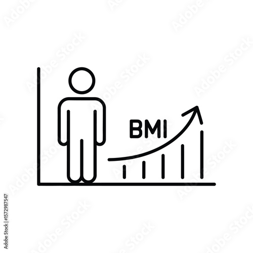Icon representing a person with a rising bmi graph indicating weight gain or health concerns