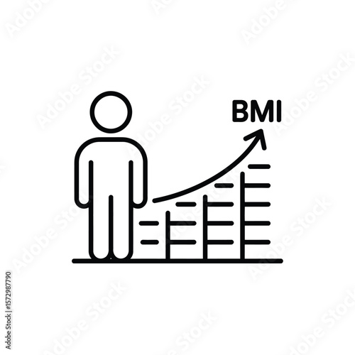 Icon of a person standing next to a rising bmi graph indicating weight gain