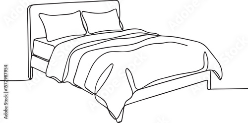 Double Bed Line Drawing for Bedroom and Interior Design Concepts