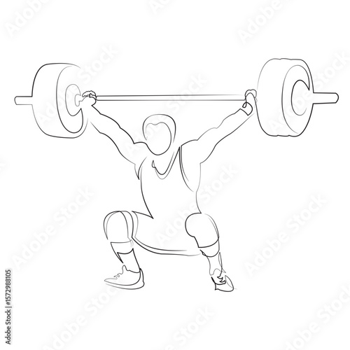 One continuous line drawing on white isolated background. Minimalism linear illustration. strength, weight, athlete, gym, sport, barbell, lifestyle, male, person, healthy lifestyle