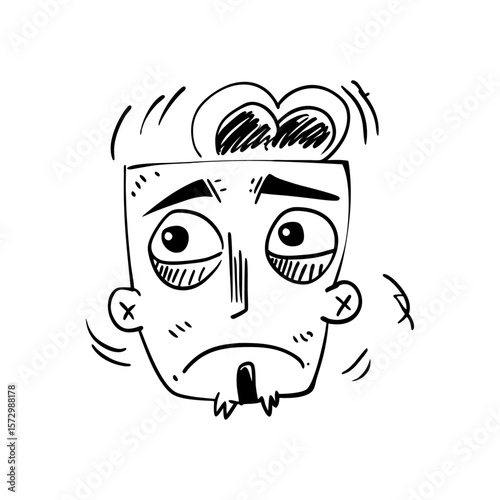 Black and White Cartoon of a Confused and Thoughtful Facial Expression