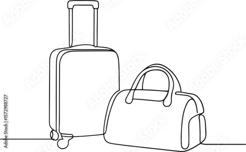 Luggage and Travel Bag Outline Drawing for Vacation and Tourism Themes