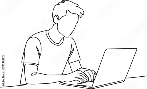 College Boy with Laptop Sketch for Digital Learning and Education