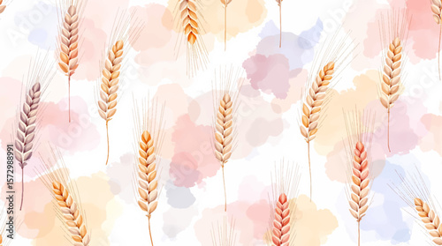 Soft watercolor wheat stalks over a pastel background, creating a calm, rustic pattern inspired by nature, harvest, and gentle countryside charm