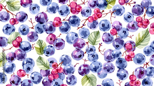 Hand-painted blueberries and pink berries in gentle tones, forming a seamless design inspired by garden beauty and organic elegance