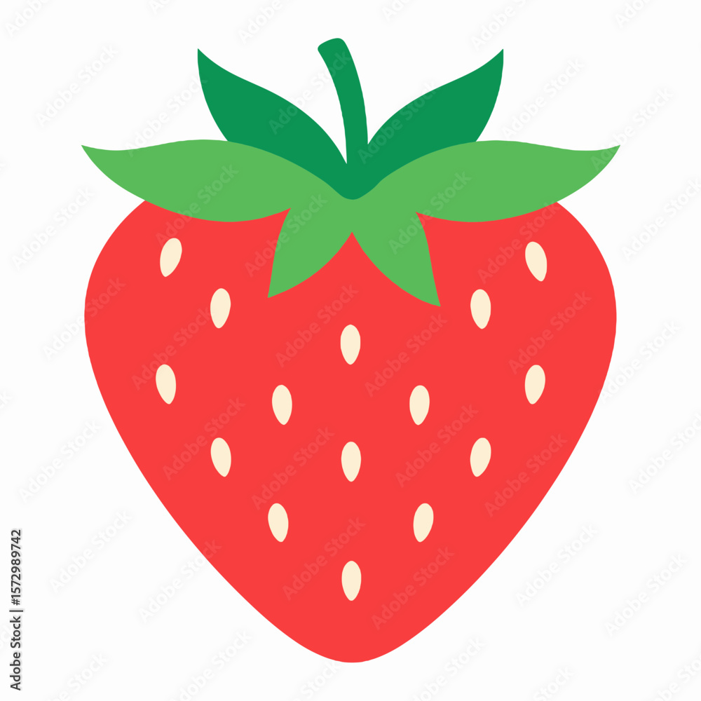 Vivid Red Strawberry with Green Leaves and White Seeds Against a Plain Backdrop Detailed Food Illustration of a Sweet Fresh Berry Vivid Red Strawberry with Green Leaves and White Seeds Against a Plain Backdrop Detailed Food Illustration of a Sweet Fresh Berry