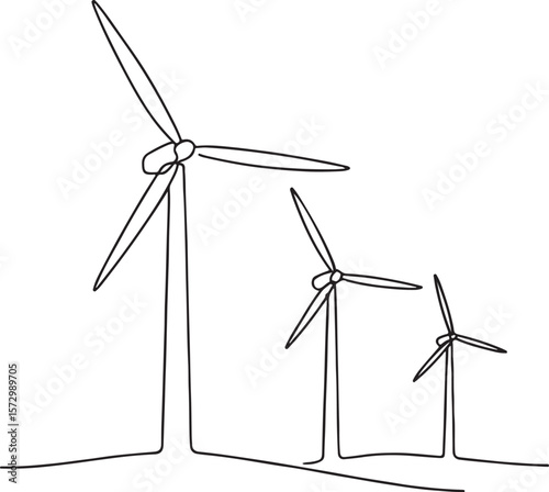 Wind Turbines Line Art for Green Energy and Renewable Power Illustration