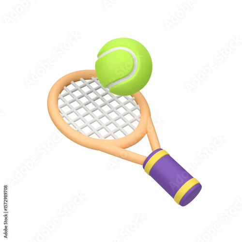 Tennis Racket with Ball isolated 3d render icon illustration