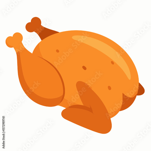 Whole Roasted Chicken on White Background Graphic Food Illustration with Warm Tones Perfect for Culinary Themes and Food Related Designs