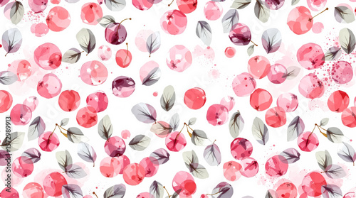 Juicy watercolor cherries scattered across a light background, creating a fresh, playful pattern full of summer sweetness and charm