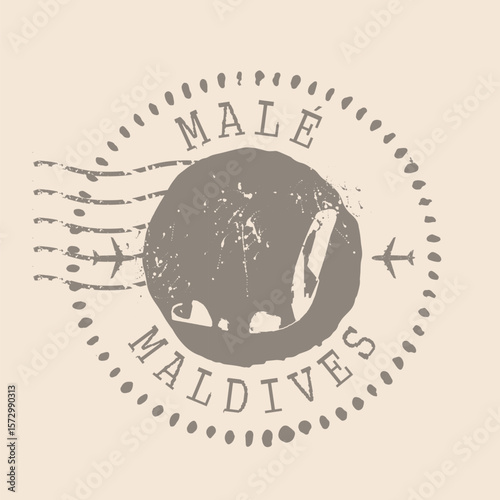 Stamp Postal of Male is capital of Maldives. Map Silhouette rubber Seal.  Design Retro Travel. Seal of Map Male grunge  for your web site design, logo, app, UI. Maldives. EPS10