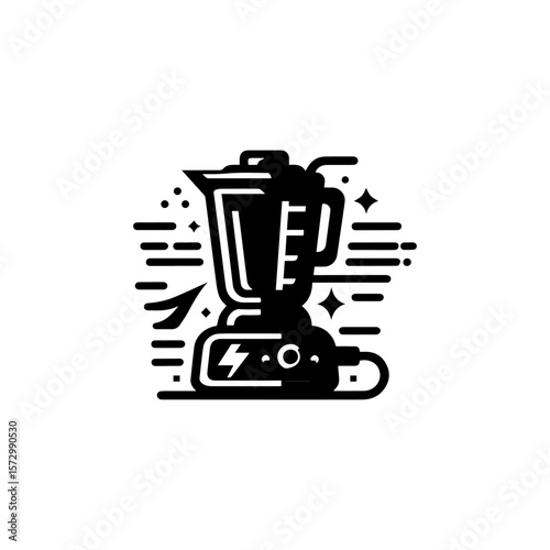 Stylish black and white illustration of a blender, energized and sparkling.